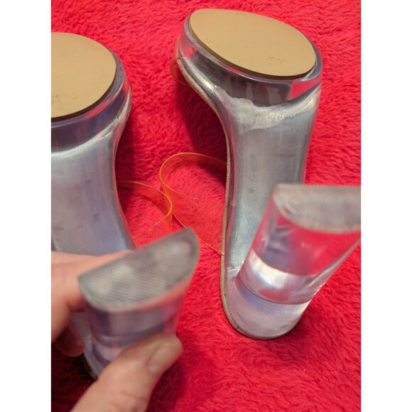 Steve Madden GLASSY Nude Clear Strap Lucite Block Heel Sandals 10M - Picture 7 of 7